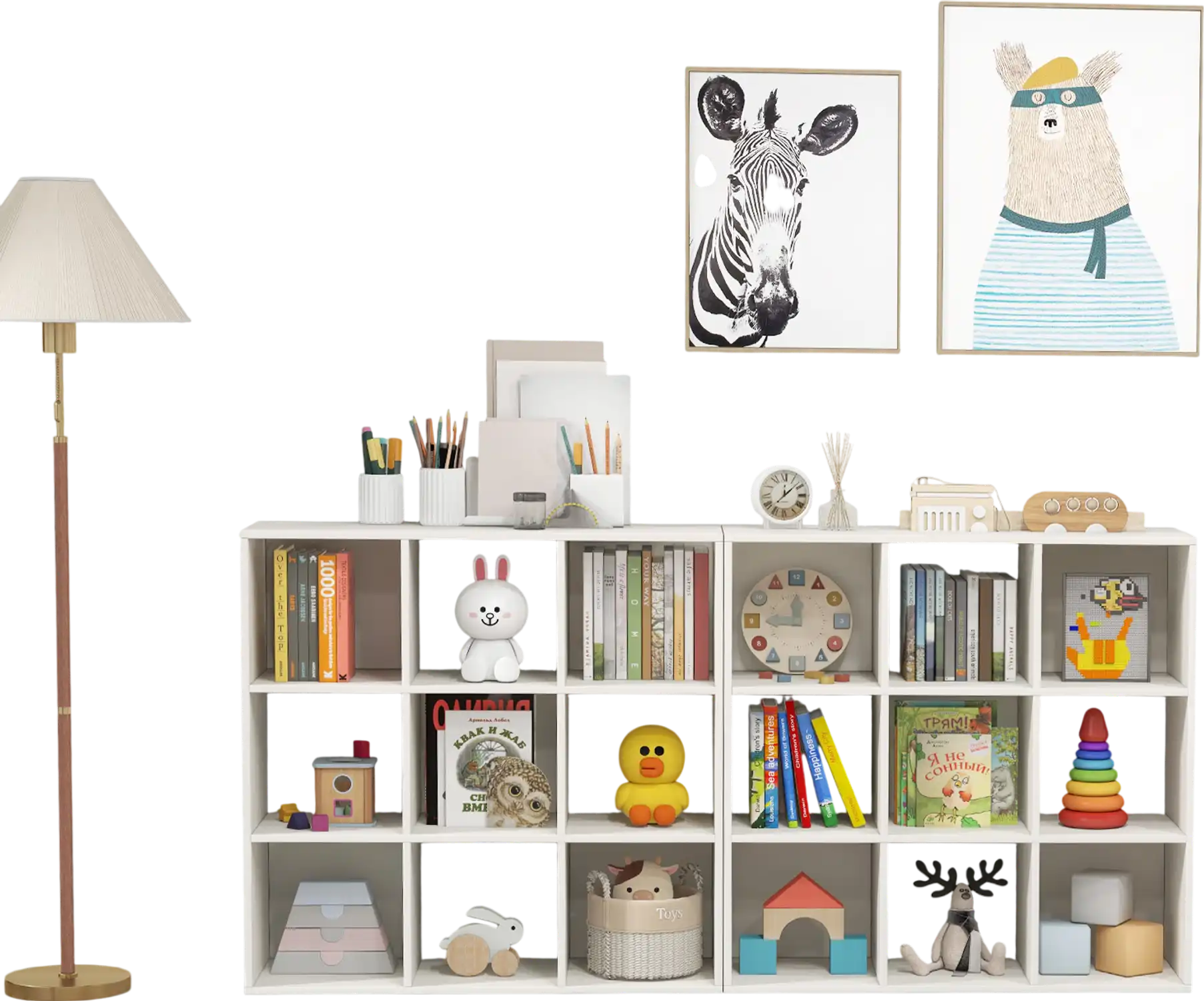 Costway Wooden Kids Bookcase Storage Cubbies White 51739642 New