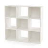 White wooden kids bookcase with nine storage cubbies, designed for safety and easy organization in children's rooms.