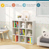 Wooden kids bookcase with storage cubbies in white, featuring anti-toppling devices for safe organization in children's.