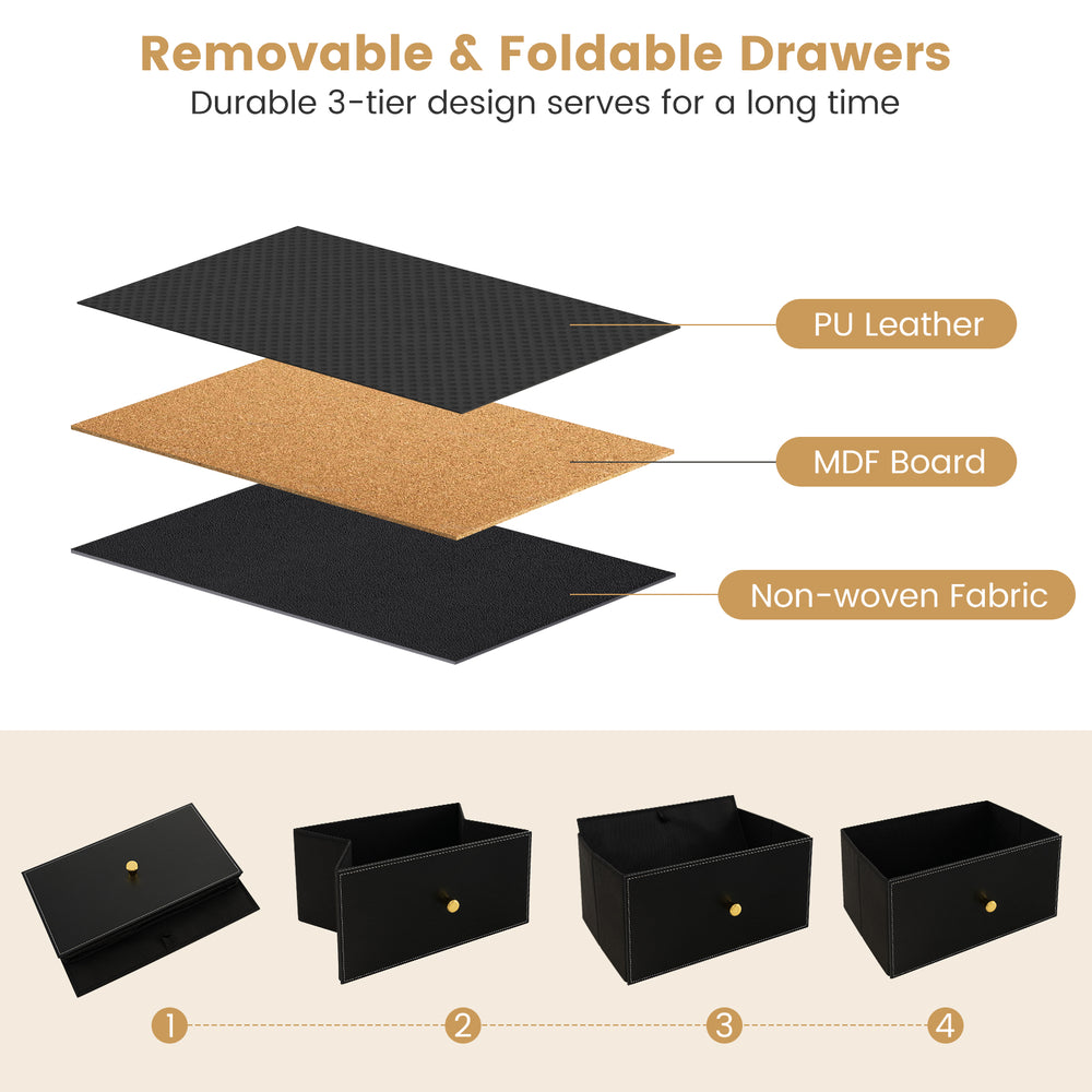Durable 3-tier floor dresser organizer with removable fabric bins and sturdy metal frame, ideal for bedroom or living.