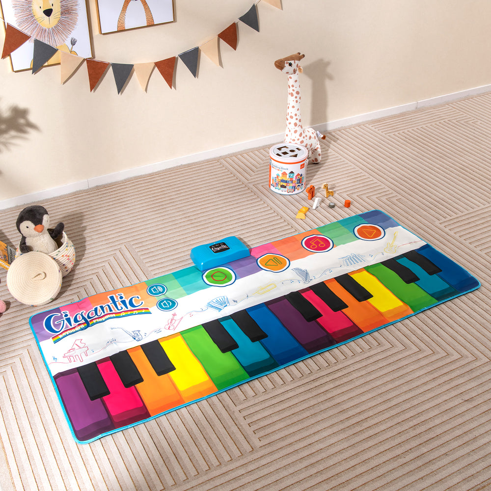 Colorful Floor Piano Dance Mat for kids with 8 instrument sounds and 24 keys, ideal for outdoor musical play.