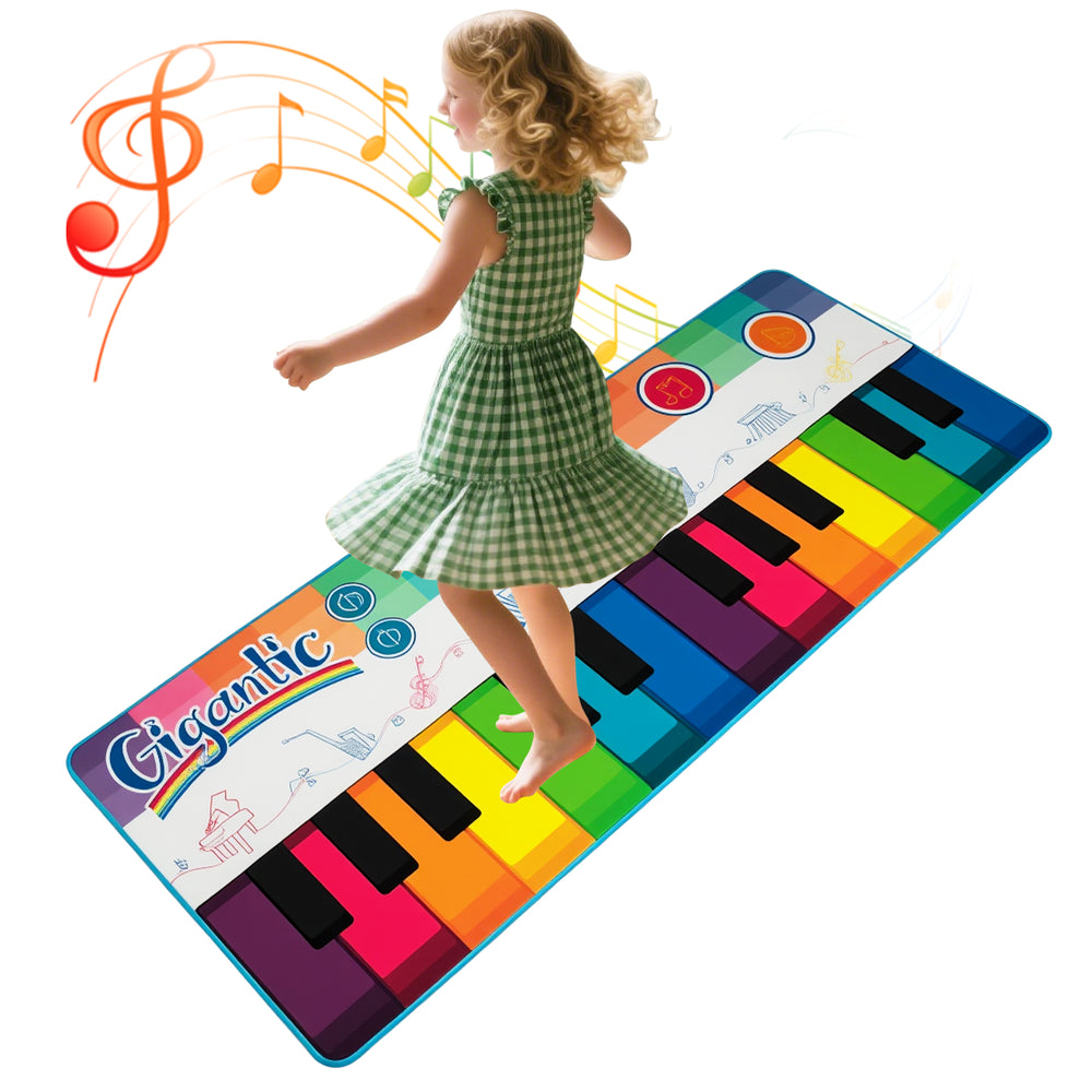 Colorful Floor Piano Dance Mat for kids with 24 keys, featuring 8 instrument sounds, ideal for musical play and.