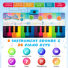 Colorful floor piano dance mat with 24 keys and 8 instrument sounds, designed for kids' musical play and development.