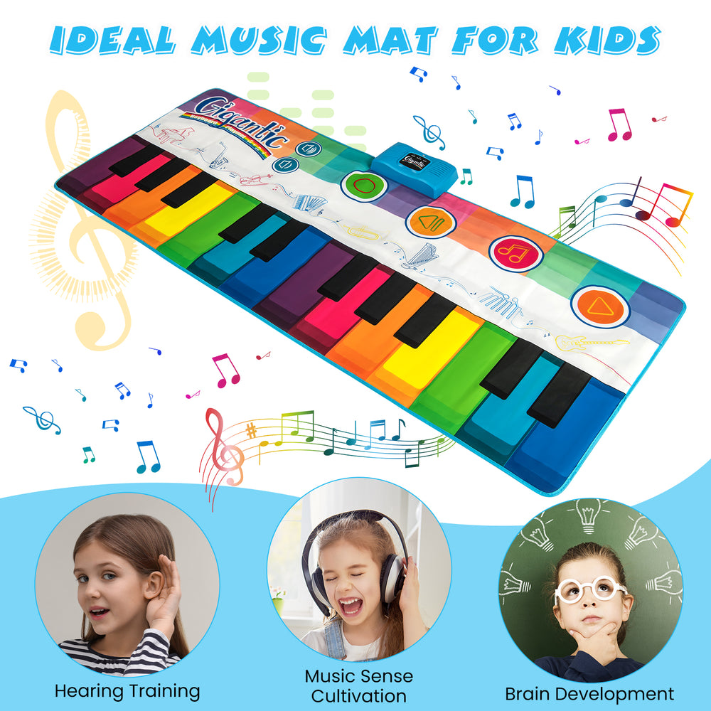 Colorful floor piano dance mat for kids with 8 instrument sounds, ideal for music sense cultivation and safe outdoor.