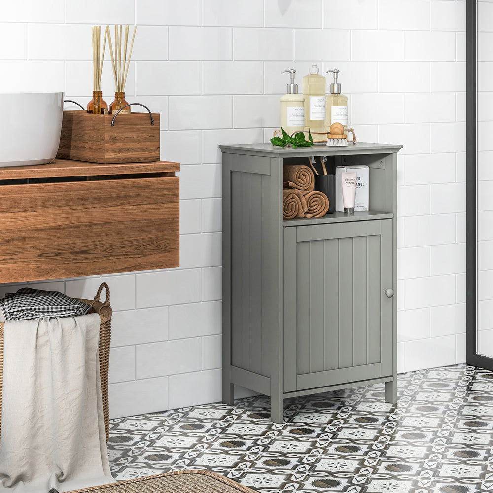 Bathroom Freestanding  Adjustable Shelf Floor Storage Cabinet-Gray - Gallery View 1 of 9