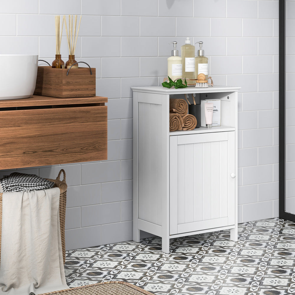Bathroom Freestanding  Adjustable Shelf Floor Storage Cabinet-White - Gallery View 1 of 10