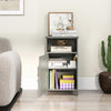 Gray freestanding adjustable shelf storage cabinet with open cube and cabinet, perfect for living room or bathroom.