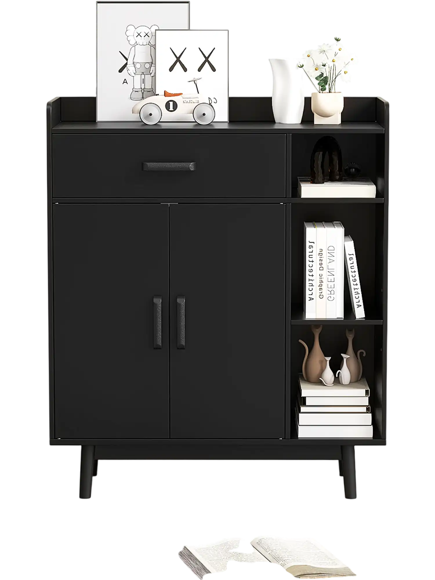 Costway Floor Storage Cabinet Cupboard Chest 1 Drawer Black 274839615 New
