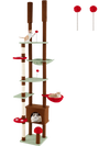 Adjustable mushroom-themed cat tree with condo and hammock, featuring sisal scratching posts and playful spring balls.