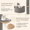 Gray floor-to-ceiling cat tree with adjustable height, featuring a comfy non-woven fabric hammock for lounging.