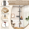 Floor to ceiling cat tree in gray with adjustable height, sturdy plywood frame, and cozy hammock for feline lounging.