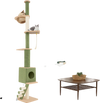 Three cats enjoying the green floor-to-ceiling cat tree with cozy condo, climbing ladder, and scratching posts for fun.