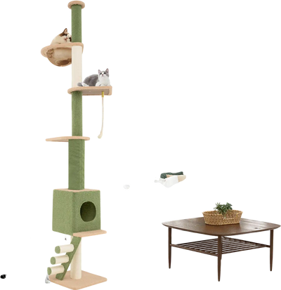 Costway Floor to Ceiling Cat Tree Adjustable Height Extra Post Green 58936271 New