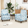 Floral accent chairs in blue upholstery with solid wood legs, perfect for farmhouse or boho decor in any living space.