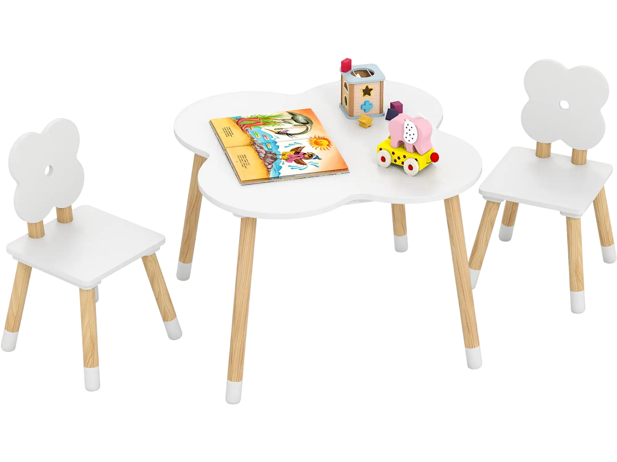 Costway Flower-Shaped Kids Table Set Solid Pine Wood Legs 78354489 New