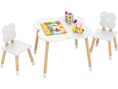 Costway Flower-Shaped Kids Table Set Solid Pine Wood Legs 78354489 New