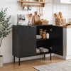 Fluted black buffet cabinet with 2-door sideboard for kitchen storage, featuring a spacious tabletop and elegant design.
