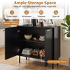 Fluted buffet cabinet in black features a spacious tabletop and 2-door storage for kitchenware and spice jars.