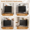 Fluted black buffet cabinet with two doors, ideal for kitchen or dining room storage and organization.