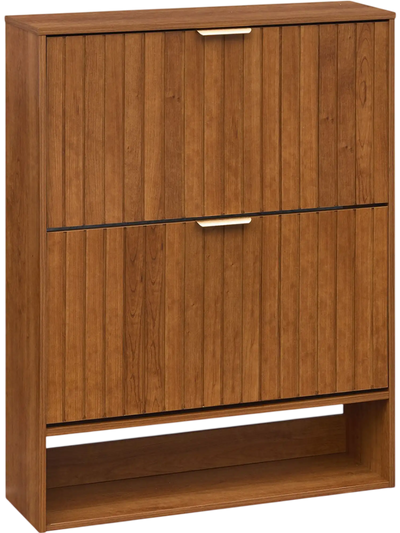Costway Fluted Hidden Shoe Cabinet 2 Flip Drawers Open Storage 12619631 New