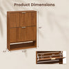 Fluted hidden shoe cabinet in walnut with 2 flip drawers and open storage, ideal for narrow spaces in entryways.