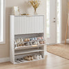 Fluted Hidden Shoe Cabinet with 2 Flip Drawers and Open Storage-White - Gallery View 1 of 10