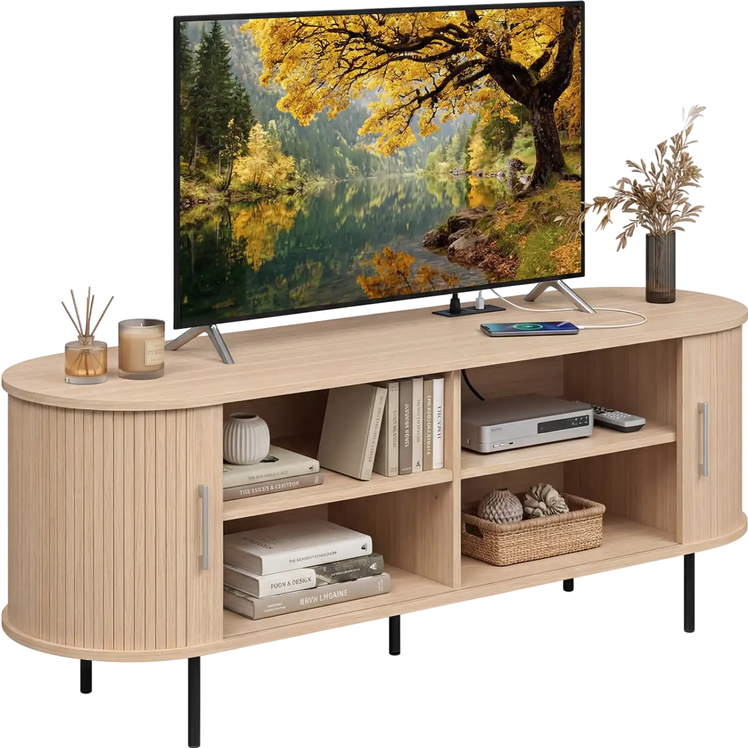 Costway Fluted Mid Century Curved TV Stand for TVs up to 60