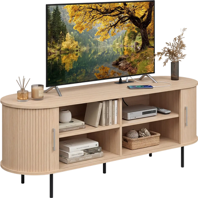 Costway Fluted Mid Century Curved TV Stand for TVs up to 60