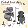 Foldable high chair in gray with adjustable height, detachable cushion, and safety features for babies and toddlers.