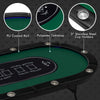Foldable 10-player poker table with green polyester tabletop, 3" stainless steel cup holders, and LED lights for gaming.