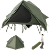 Foldable 2-person camping cot tent in green with pop-up design, elevated structure, and portable wheeled bag for easy.