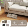 Foldable 2-tier rattan cat litter box enclosure in grey with easy-access entry and removable cushion for cozy lounging.