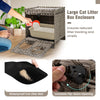 Foldable 2-tier grey rattan cat litter box enclosure with large entry and easy-to-clean litter mat for reduced tracking.