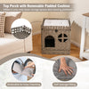 Foldable 2-tier rattan cat litter box enclosure in grey with removable padded cushion for cozy lounging and easy.