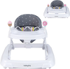 Front view of the foldable baby activity walker in gray, featuring a sturdy metal frame and playful ice cream-themed.