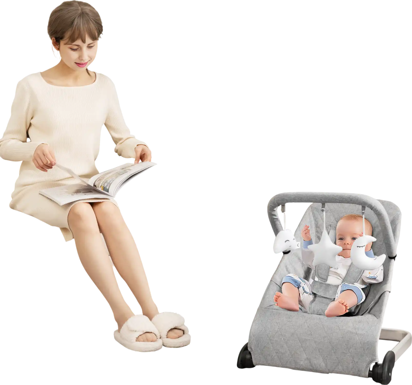 Costway Foldable Baby Bouncer Removable Fabric Cover Toy Bar Gray 41362859 New