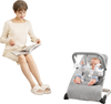Foldable baby bouncer in gray with removable cover and toy bar, designed for comfort and safety, perfect for infants.