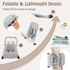 Foldable baby bouncer in gray with ergonomic fabric seat, lightweight aluminum base, and removable cover for easy.