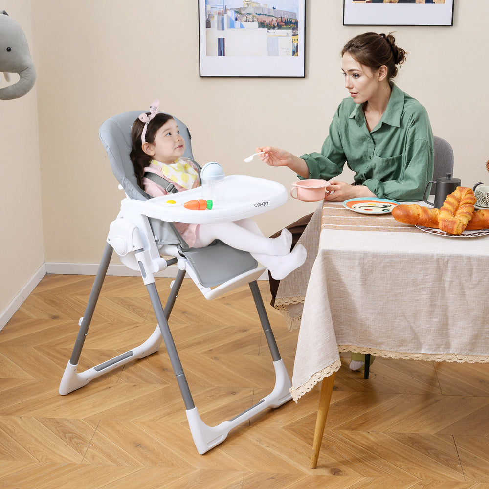 Foldable Baby High Chair with Adjustable Height and Relining Seat-Light Gray - Gallery View 1 of 10