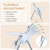 Foldable baby high chair in light gray showing adjustable backrest, seat heights, and footrest for customized seating.