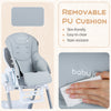 Removable PU cushion of the foldable baby high chair, skin-friendly and easy-to-clean for added comfort and convenience.