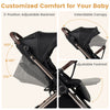 Adjustable backrest and footrest of the Foldable Baby Stroller in black provide customized comfort for your baby.