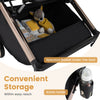 Spacious storage basket and bottle holder featured in the foldable black baby stroller for convenient accessibility.