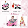 Convertible baby walker in pink with 3 adjustable heights, racing car design, and multifunctional music plate for fun.
