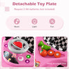 Convertible baby walker in pink with detachable toy plate, music features, and three adjustable height settings.