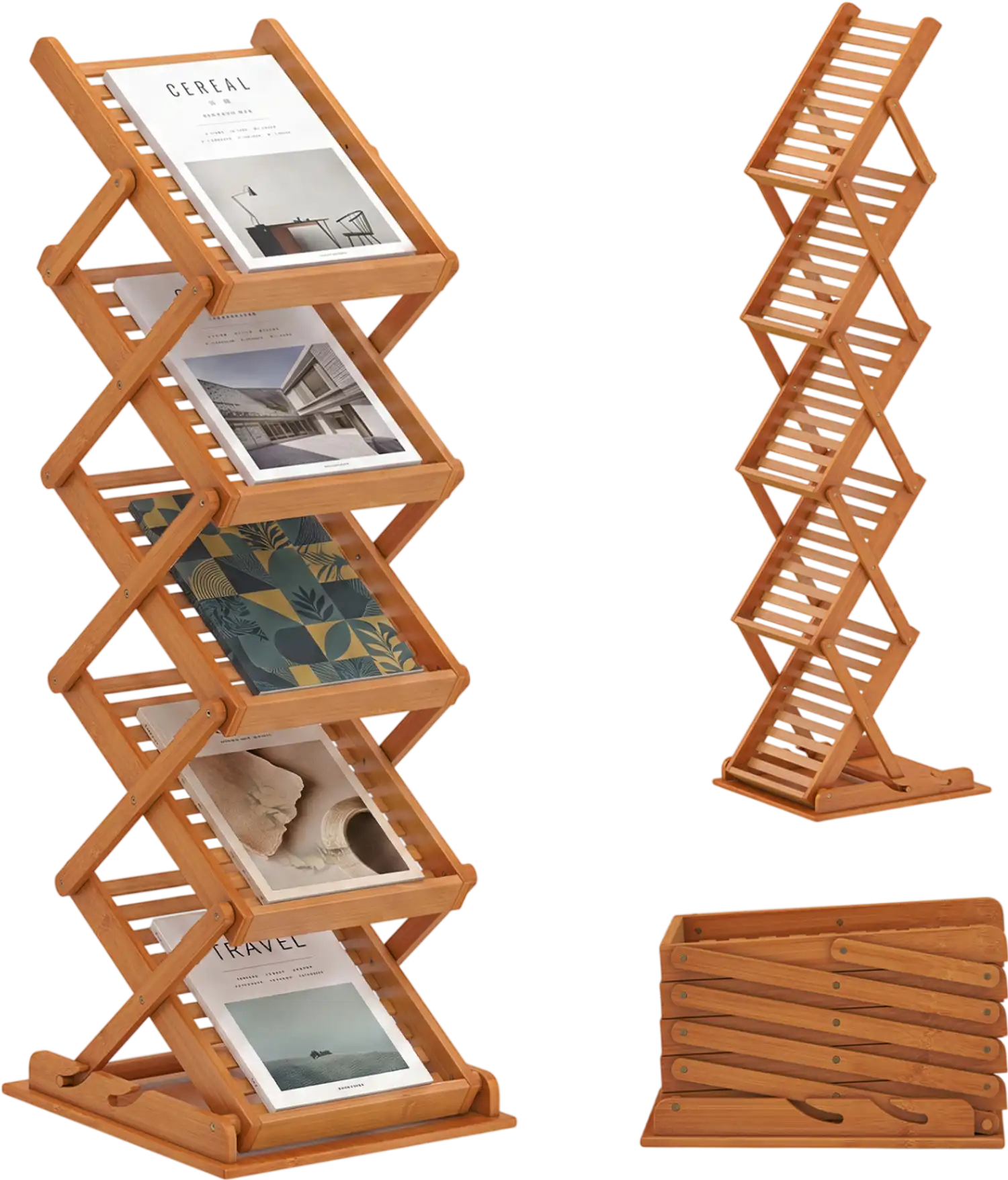 Costway Foldable Bamboo Magazine Rack 2-Position Bookcase 36346739 New