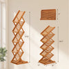 Foldable bamboo magazine rack showcases a compact design of 14 inches wide and 39.5 inches tall for efficient storage.