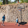 Foldable basketball hoop with adjustable height, featuring a shatterproof PC backboard and stable triangular base for.