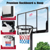 Foldable basketball hoop with shatterproof PC backboard and tear-resistant nylon net, adjustable height for versatile.