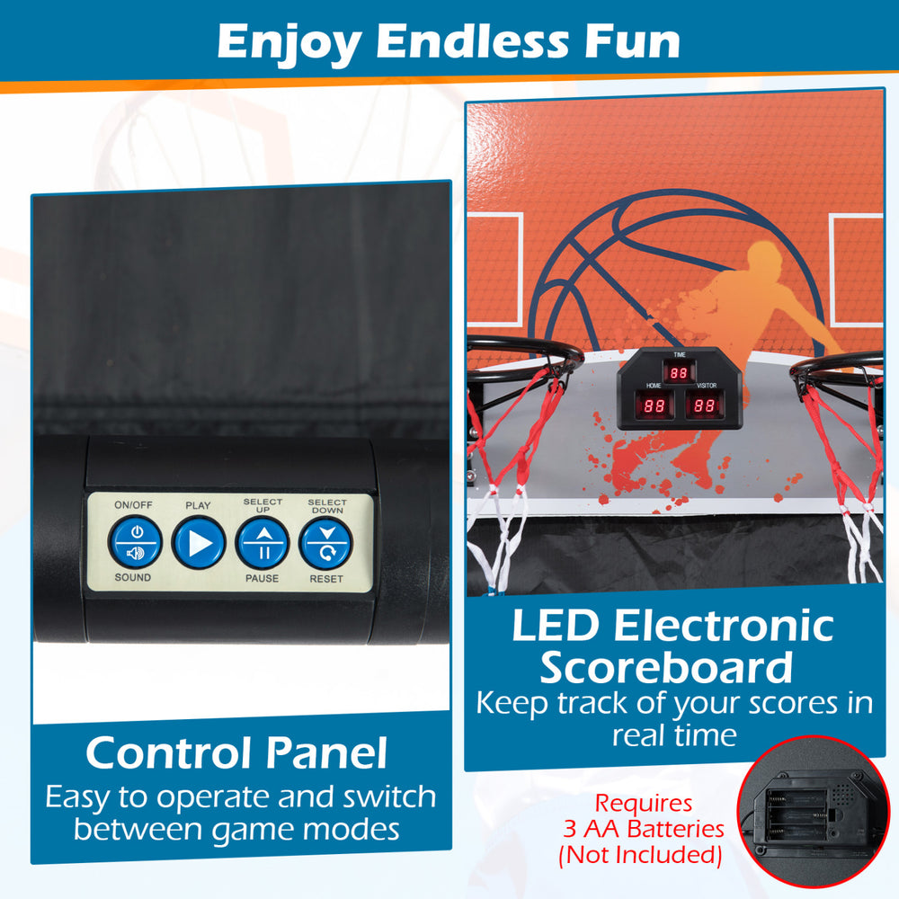 Control panel of the foldable basketball arcade game with LED electronic scoreboard for real-time scoring.